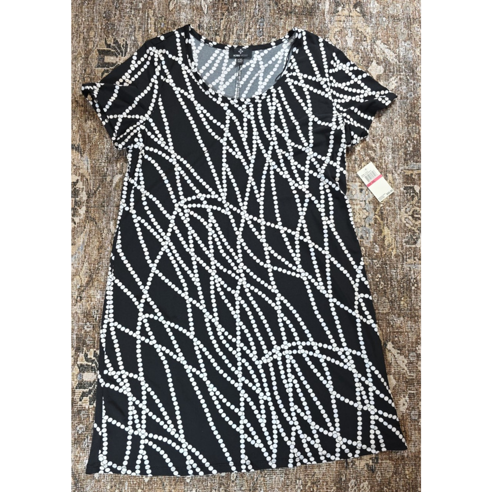 Ronni Nicole NWT Black White Pearls Chains Polka Dot Textured Mini Sheath XXL